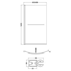 Nuie Pacific 6mm Chrome Curved Hinged B Bath Screen with Rail