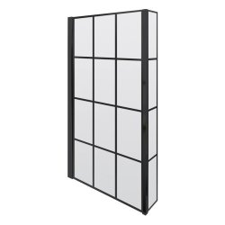 Nuie Pacific 6mm Satin Black Framed L Shaped Hinged Bath Screen with Fixed Return