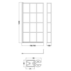 Nuie Pacific 6mm Satin Black Framed L Shaped Hinged Bath Screen with Fixed Return