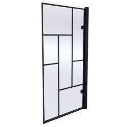 Nuie Pacific 8mm Satin Black Abstract Square Hinged Bath Screen