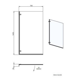 Nuie Pacific 5mm Satin Chrome Square Hinged Bath Screen