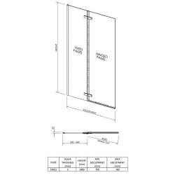 Nuie Pacific 5mm Satin Chrome Square Fixed Bath Screen with Hinged Panel