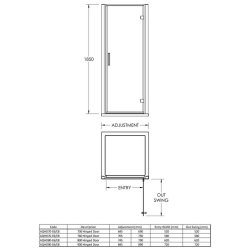 Nuie Pacific Chrome 900mm Hinged Shower Door