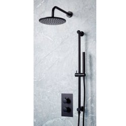 Scudo Core Black Concealed Shower Set with Fixed Head and Handset Riser Kit