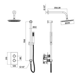 Scudo Core Black Concealed Shower Set with Fixed Head and Handset Riser Kit