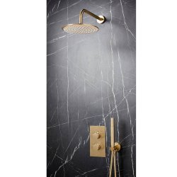 Scudo Core Brushed Brass Concealed Shower Set with Fixed Head and Handset