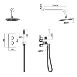 Scudo Core Black Concealed Shower Set with Fixed Head and Handset