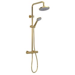 Nuie Arvan Brushed Brass Round Thermostatic Bar Shower with Telescopic Kit