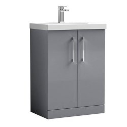 Nuie Arno Grey 600mm Floor Standing 2 Door Vanity Unit