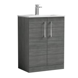 Nuie Arno Anthracite Wood 600mm Floor Standing 2 Door Vanity Unit