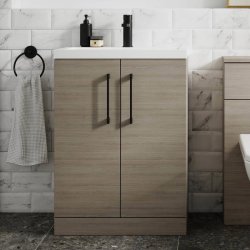 Nuie Arno Oak 600mm Floor Standing 2 Door Vanity Unit