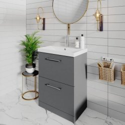 Nuie Arno Grey 600mm Floor Standing 2 Drawer Vanity Unit