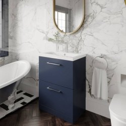 Nuie Arno Blue 600mm Floor Standing 2 Drawer Vanity Unit