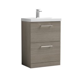 Nuie Arno Oak 600mm Floor Standing 2 Drawer Vanity Unit