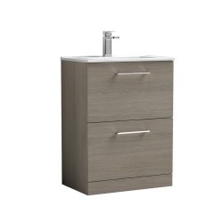 Nuie Arno Oak 600mm Floor Standing 2 Drawer Vanity Unit