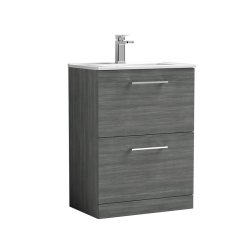 Nuie Arno Anthracite Wood 600mm Floor Standing 2 Drawer Vanity Unit