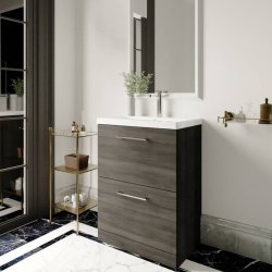 Nuie Arno Anthracite Wood 600mm Floor Standing 2 Drawer Vanity Unit