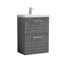 Nuie Arno Anthracite Wood 600mm Floor Standing 2 Drawer Vanity Unit