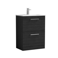 Nuie Arno Black 600mm Floor Standing 2 Drawer Vanity Unit