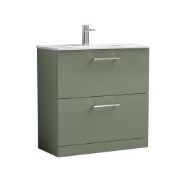 Nuie Arno Green 800mm Floor Standing 2 Drawer Vanity Unit