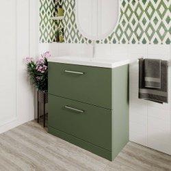 Nuie Arno Green 800mm Floor Standing 2 Drawer Vanity Unit