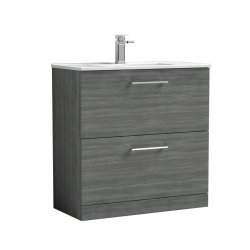 Nuie Arno Anthracite Wood 800mm Floor Standing 2 Drawer Vanity Unit