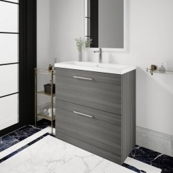 Nuie Arno Anthracite Wood 800mm Floor Standing 2 Drawer Vanity Unit