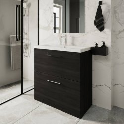 Nuie Arno Black 800mm Floor Standing 2 Drawer Vanity Unit