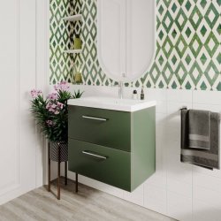 Nuie Arno Green 600mm Wall Hung 2 Drawer Vanity Unit