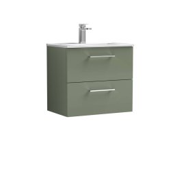 Nuie Arno Green 600mm Wall Hung 2 Drawer Vanity Unit