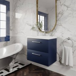 Nuie Arno Blue 600mm Wall Hung 2 Drawer Vanity Unit