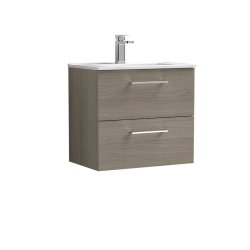 Nuie Arno Oak 600mm Wall Hung 2 Drawer Vanity Unit