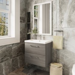 Nuie Arno Oak 600mm Wall Hung 2 Drawer Vanity Unit