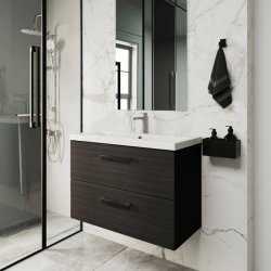 Nuie Arno Black 800mm Wall Hung 2 Drawer Vanity Unit