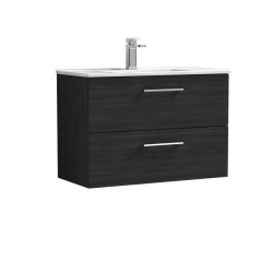 Nuie Arno Black 800mm Wall Hung 2 Drawer Vanity Unit