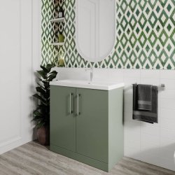 Nuie Arno Green 800mm Floor Standing 2 Door Vanity Unit