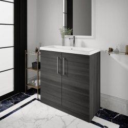 Nuie Arno Anthracite Wood 800mm Floor Standing 2 Door Vanity Unit