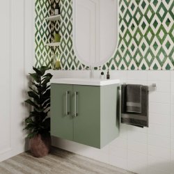 Nuie Arno Green 600mm Wall Hung 2 Door Vanity Unit