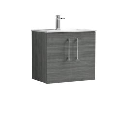 Nuie Arno Anthracite Wood 600mm Wall Hung 2 Door Vanity Unit (ARN523A)