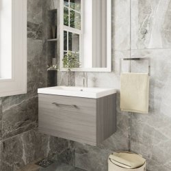 Nuie Arno Oak 600mm Wall Hung 1 Drawer Vanity Unit