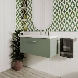 Nuie Arno Green 800mm Wall Hung 1 Drawer Vanity Unit (ARN825A)