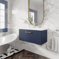 Nuie Arno Blue 800mm Wall Hung 1 Drawer Vanity Unit (ARN1725A)