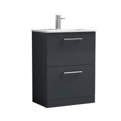 Nuie Arno Soft Black 600mm Floor Standing 2 Drawer Vanity Unit