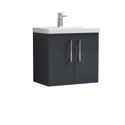 Nuie Arno Soft Black 600mm Wall Hung 2 Door Vanity Unit