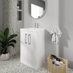 Nuie Arno White 500mm Compact Floor Standing 2 Door Vanity Unit