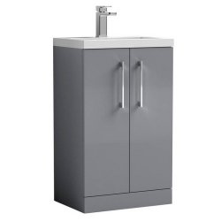 Nuie Arno Grey 500mm Compact Floor Standing 2 Door Vanity Unit