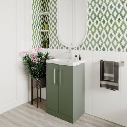 Nuie Arno Green 500mm Compact Floor Standing 2 Door Vanity Unit