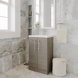 Nuie Arno Oak 500mm Compact Floor Standing 2 Door Vanity Unit