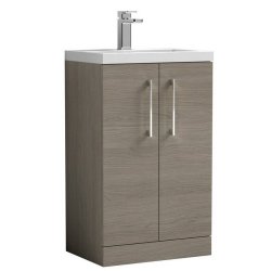 Nuie Arno Oak 500mm Compact Floor Standing 2 Door Vanity Unit