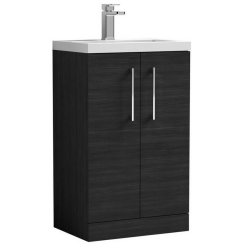 Nuie Arno Black 500mm Compact Floor Standing 2 Door Vanity Unit